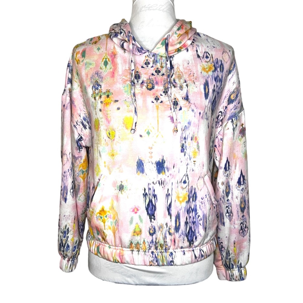 Embracelife Athleisure Watercolor Tye Dye Crop‎ Hoodie Pink Purple Front Pockets